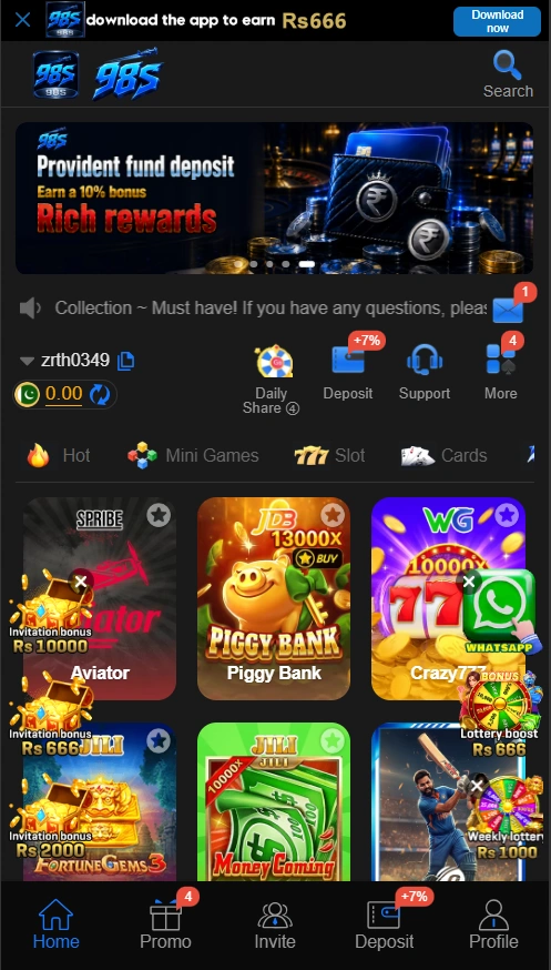 98S Game dashboard